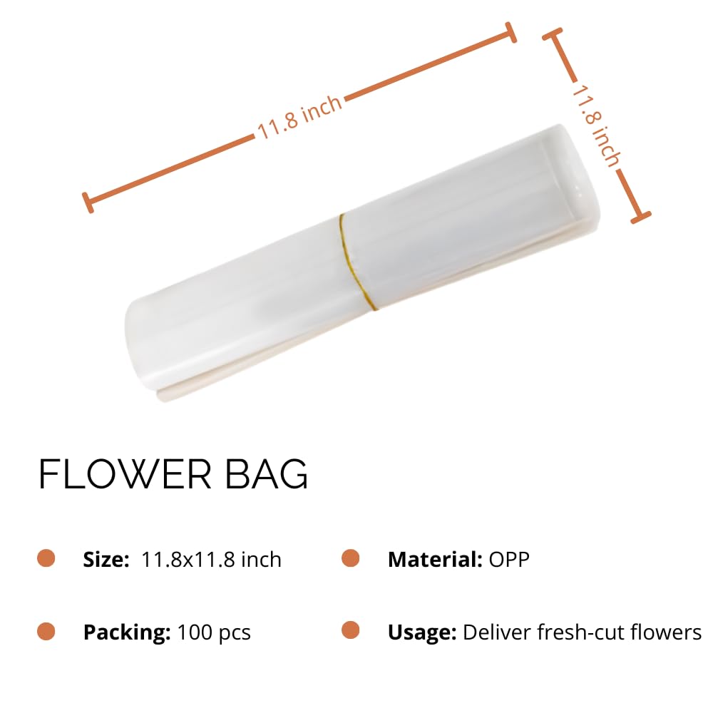 BBJ Wraps Clear Plastic Florist Supplies Water Retainer Bag for Flower Bouquet Wrapping, 12x12Inch, 100 Pcs