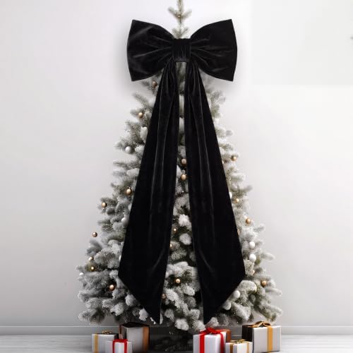Gejoy 47 x 16 Inch Large Black Halloween Bows Velvet Bow for Front Door