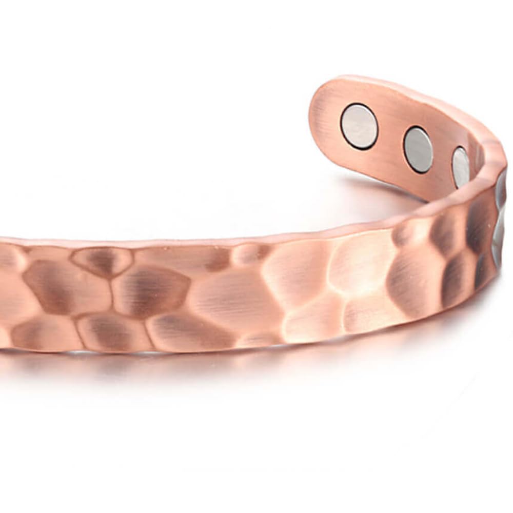 Earth Therapy Hammered Finish Pure Copper Magnetic Cuff Bracelet – Adjustable Sizing, Ultra-Strength for Men & Women