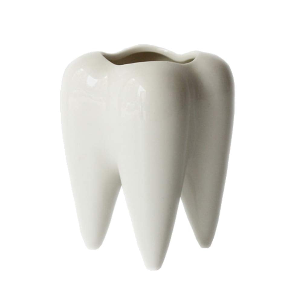 DOITOOL Teeth Shaped Ceramic Plant Pot 3.93X2.75X1.57In White Succulent Planter Pot Container for Indoor Plants Home Ornament Desktop Decoration