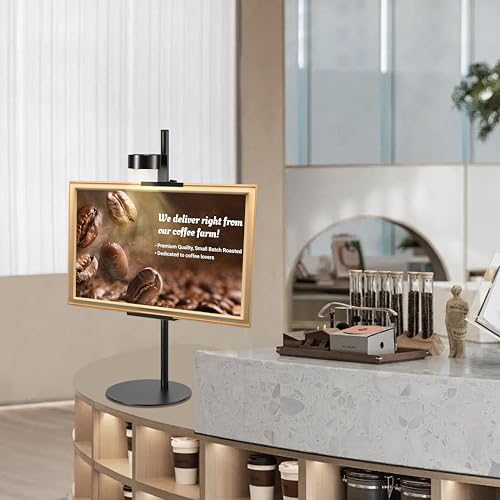 Adjustable Desktop Photo Frame Stand with Magnetic Wall Painting Light, Holds Picture Frames up to 30 Inch,with Rechargeable Battery,Metal Vertical Stand with 3 Color Temperature & 13RGB Poster Lights, for Displaying Picture Frames, Artworks (1 Pack,Black