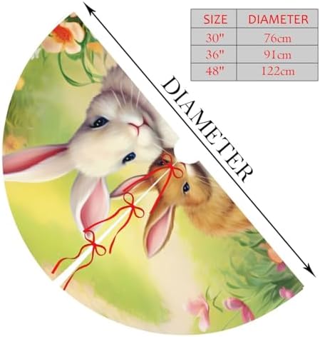 Christmas Tree Skirt, Easter Holiday Easter Rabbit Bunny Eggs Spring Flower Xmas Large Tree Mat, New Year Festive Holiday Party Decorations 30" inches