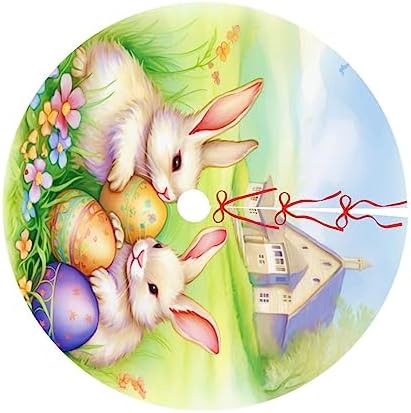 Easter Bunnies Eggs Christmas Tree Skirts 48", Xmas Tree Cloth Mats Trees Skirts for Decor Gift, Home Decoration