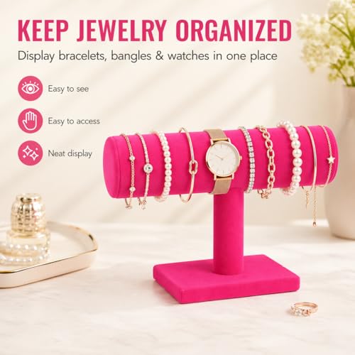 ChezMax Necklace Jewelry Display Jewelry Stand Hovering T-Bar Bracelet Holder for Home Organization - color: E-Rose Red Velvet