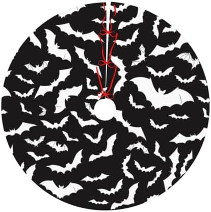 Halloween Cool Black Bat 36 Inch Christmas Tree Skirt Round Winter Snow Suitable for Christmas Xmas Halloween Holiday Party Decor Decoration Occasion