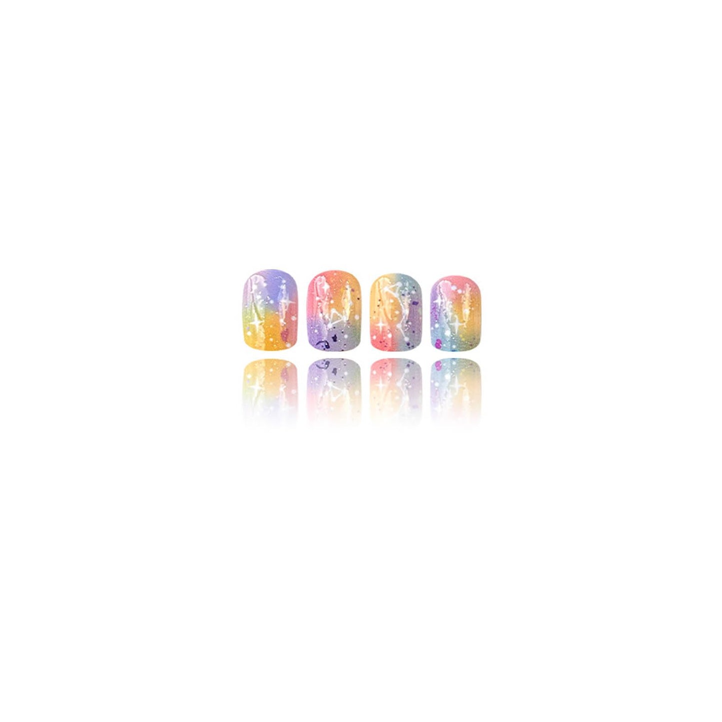 Colorful Press on Nails Short Square Fake Nails Full Cover False Nails with Gradient Designs Acrylic Nails Reusable Glue on Nail for Women 24Pcs