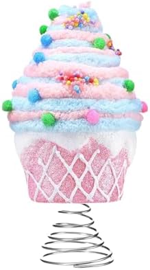 Pastel Cupcake Chrismtas Tree Topper, Dessert Pink Tree Topper Pastel Christmas Ornaments for Macaron Birthday Party Supplies (Dessert, 7.9 Inches)