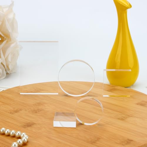 6 Pcs Clear Acrylic Blocks Wedding Flat Lay Props, Solid Acrylic Riser Styling Photography Clear Stamp Display Block Set Props Wedding, Acrylic Pedestal Crystal Blocks for Ring Geodes Crafts