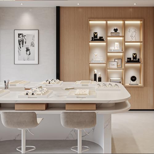 Oirlv Solid Wood Minimalism Style Jewelry Display Stand Showcase Jewelry Organizer Square Holder White Display Stand Riser (SM05206) - color: SM05206