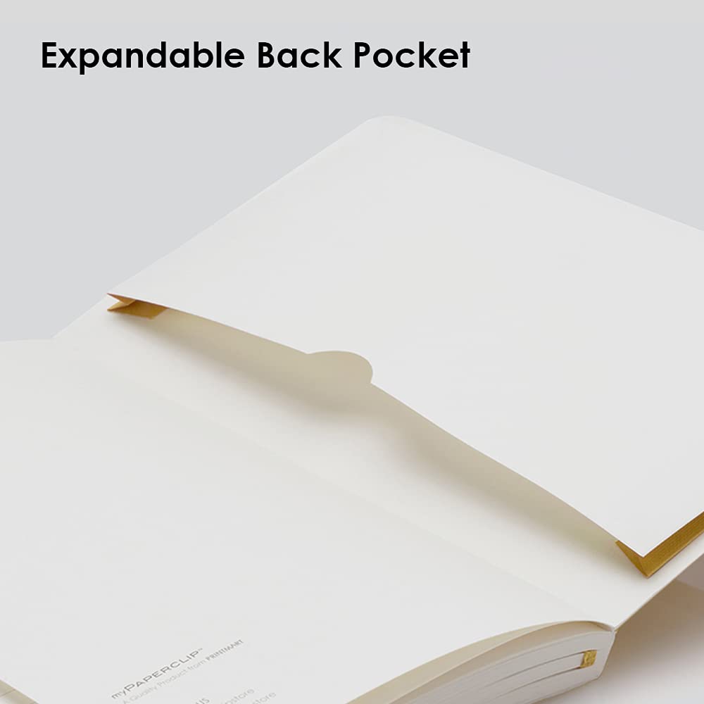 myPAPERCLIP Executive Series A5 Plain Notebook | 192 Pages, 80 GSM, Soft Cover, A5 (5.83 x 8.27 in) | Flat Lay | Bookmark, Elastic Closure & Back Pocket | Yellow