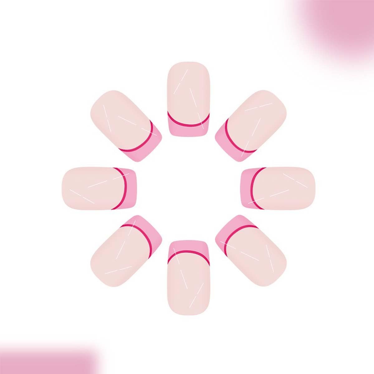 Square Press On Nails Medium Fake Nails Pink French Tip False Nails With Design Acrylic Full Cover Glue On Nail Artificial Glossy Nude Stick On Nail Reusable For Women Manicure 24Pcs