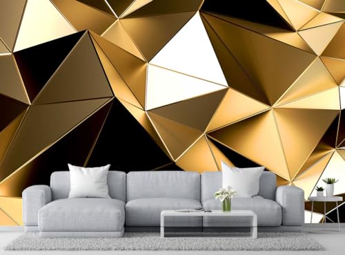 Golden 3D Geometric Lines Wallpaper - Large Wall Murals, Sofa & TV Wallpaper (Non-self-Adhesive) - color: 121, size: 127" x 77"