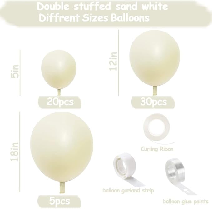 Pearl White Balloon Garland Kit, Double Stuffed – Sand White, Pastel Ivory & Cream Latex Balloons in 3 Sizes for Wedding, Bridal, Baptism & Baby Shower
