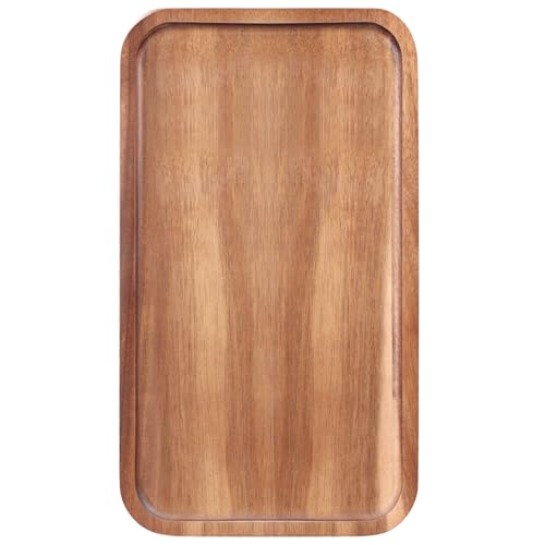 Medium Acacia Wood Serving Trays Long Charcuterie Boards Wood Snack Platter Rectangular Cookie Appetizer Plates Serving Cheese Board Rectangle Kitchen Dinner Platters for Food Dish Cake Dessert Tray - size: 14" x 8" x 0.8"