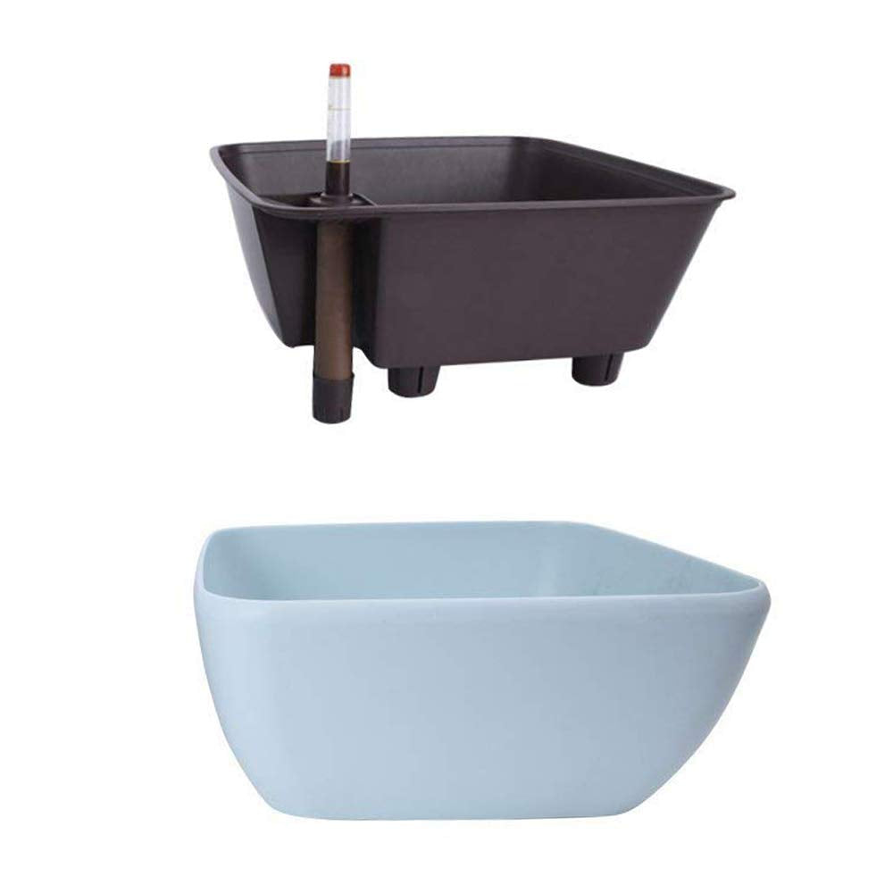 Vencer 10.8 Inch Plastic Square Self Watering Planter,Water Indicator,Modern Decorative Planter Pot for All House Plants Flowers,Herbs,Vegetables,Tropical,Blue,VF-049B