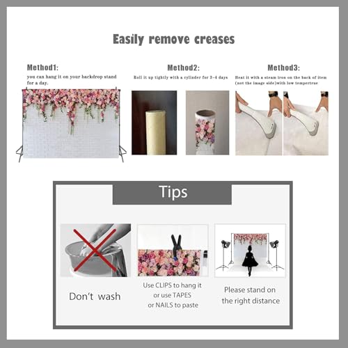 8x6ft Loral Wall Backdrop White Brick Flower Background Pink Rose Wedding Backdrop Romantic Garden Party Decoration for Bridal Shower Baby Shower Birthday Photo Booth - size: 8x6ft