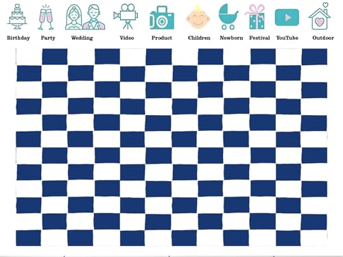 8x8ft Fabric Blue and White Checkered Backdrop Texture Grid Birthday Chess Board Theme Photography Backdrops Children Kids Birthday Party Supplies Photo Background - size: 8X8ft