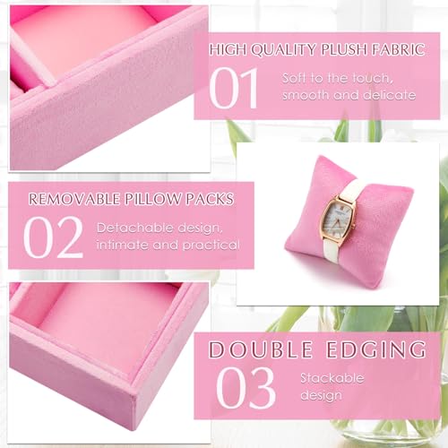 Henoyso 2 Pieces 12 Grid Velvet Watch Tray Jewelry Organizer Stackable Watch Bracelet Bangle Display Holder Adjustable Pillow(Pink) - color: Pink, size: 12 Grid