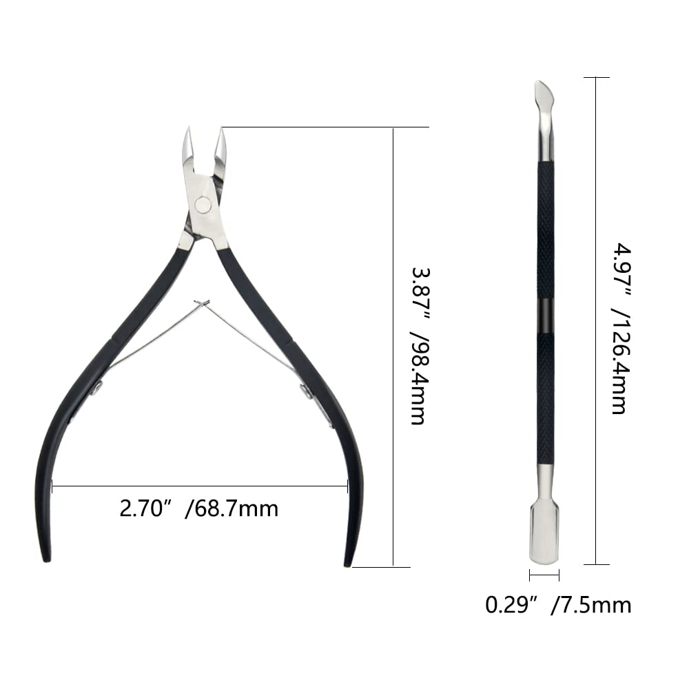XINMEIWEN 8Pieces Cuticle Trimmer Cuticle Nipper Cuticle Remover Cuticle Cutter with Cuticle Pusher Stainless Steel Cuticle Cutter Clipper Nail Tools for Fingernails and Toenails (Black)