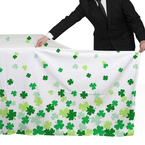 St. Patrick's Day Party Supplies - Irish Themed Lucky Shamrock Plastic Tablecloth | 54 x 108 Inch Disposable Table Cover for Festive St. Patrick's Day Party Decorations - style: ST