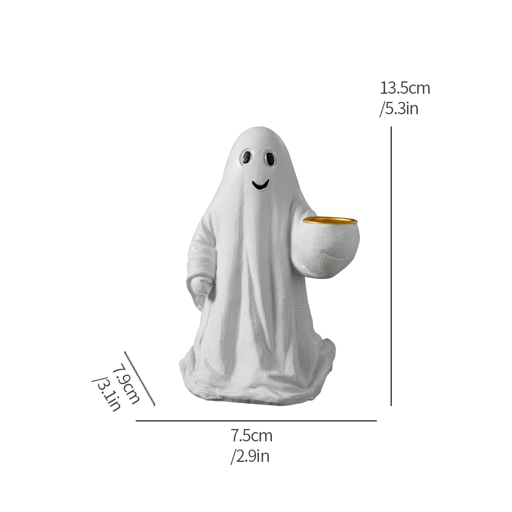 HARUHI Adorable Spooky Ghost Statue Figurine Cute Halloween Decor for Desk Shelf Home & Garden Decoration（Candelabra Ghost）