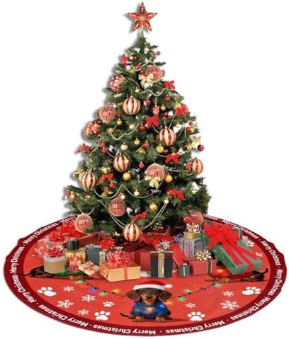 Dachshund Dog Paw Snowflakes Christmas Trees Skirts 30", Xmas Tree Cloth Mats for Holiday Party Decor Gift, Festival, Home Decoration