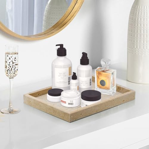 Travertine Tray,Bathroom Vanity Tray Non-Ceramic/Non-Resin,Marble Perfume Decorative Tray 12 x 8 inch (Travertine) - color: Travertine