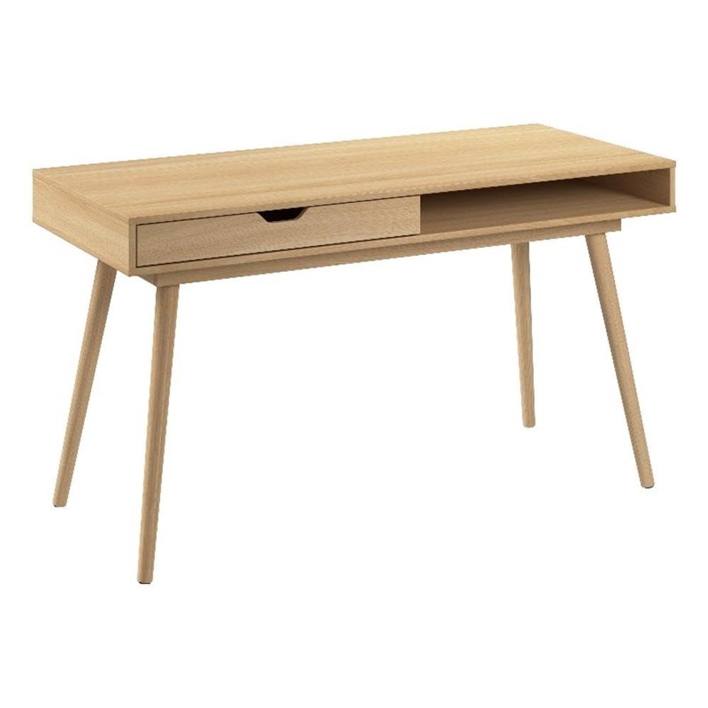 Bush Home Nora 54W Writing Desk with Storage in Natural Oak | Large Wooden Computer Table for Home Office, Study Room, or Entryway