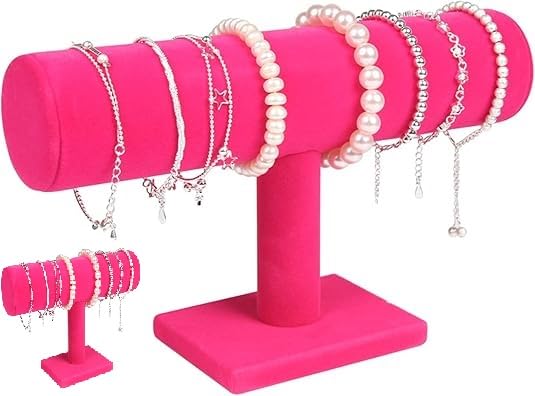 ChezMax Necklace Jewelry Display Jewelry Stand Hovering T-Bar Bracelet Holder for Home Organization - color: E-Rose Red Velvet-2PCS