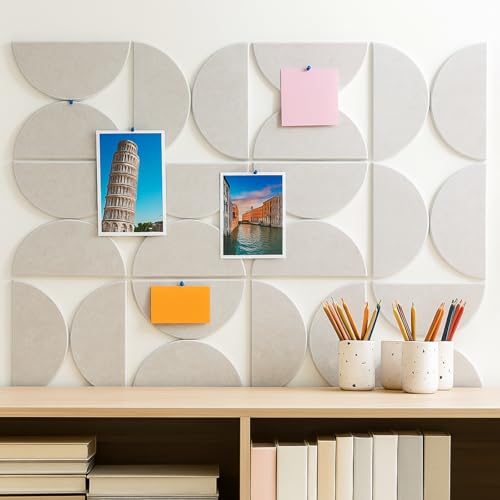 AceOrbit 24 Pcs Decorative Felt Bulletin Board Semicircular Wall Felt Tiles Modern Home Decor Felts Tiles with Glue for DIY Pin Board Office School Home Wall Decor Sticker Memos Photo Display