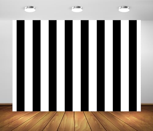 BELECO 6x6ft Fabric Black and White Stripes Backdrop Black White Stripes Baby Shower Birthday Party Decorations Backdrop Striped Theme Cake Table Decor Banner Photo Booth Studio Props - size: 6x6FT