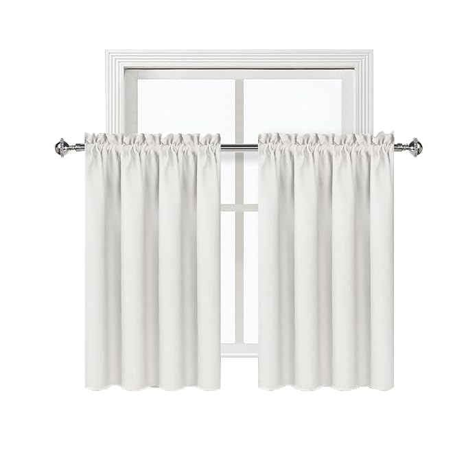 Short Blackout Curtains 60 x 36 Inch Long for Kitchen RV Bunk Ivory (2 Count)