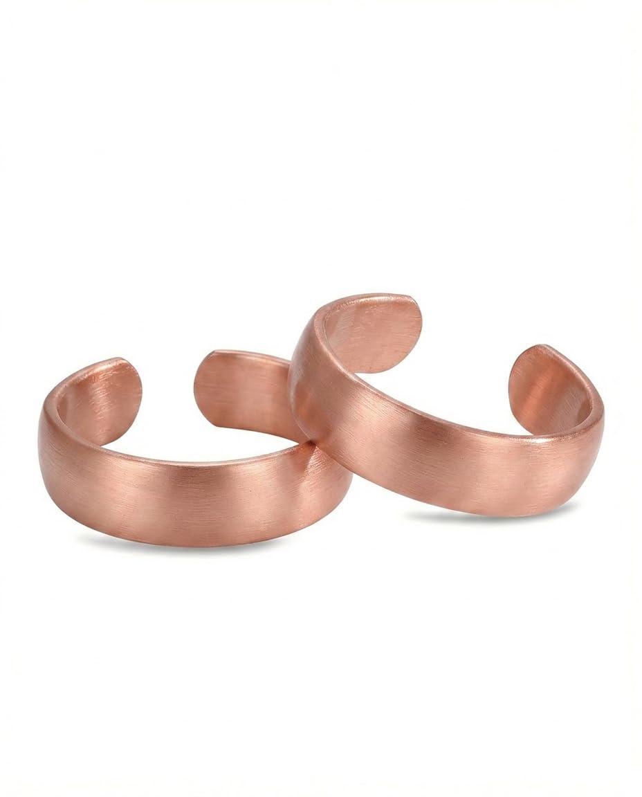 Fashtour 100% Pure Copper Rings for Women & Men (Two-Pack) — Solid Raw Copper — Uncoated Handmade Adjustable Open-End Tibetan Style Rings (Domed)