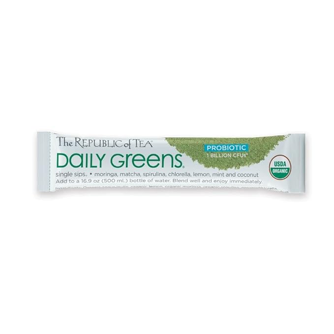 The Republic of Tea - Detox Greens Single Sips, 8 Packets - Matcha Coconut Lemon Mint Drink Mix