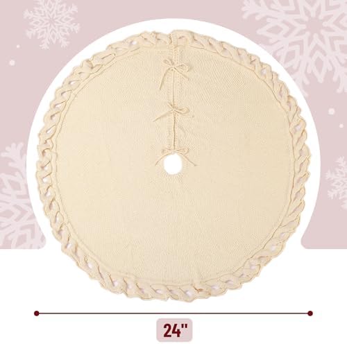 Mr. Pen- Christmas Tree Skirt 24 inches, Cream Knitted Christmas Skirt Tree, Xmas Tree Skirt (Pack of 2)