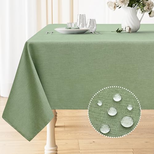 Smiry Square Table Cloth Linen Textured, Waterproof Spillproof Anti-Wrinkle Burlap Tablecloth, Washable Decorative Fabric Table Cover for Dining, Party, Banquet, 60 x 60 Inch, Sage Green - color: Sage Green, size: 60" x 60" (Square)