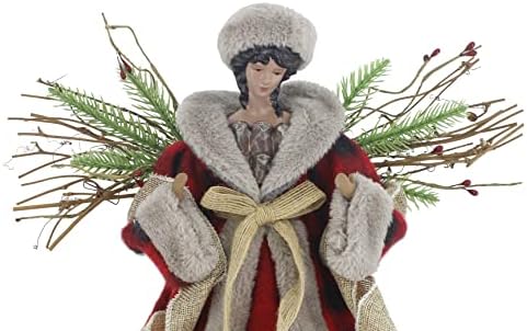 Windy Hill 14" Cherished Red Check Burlap Black Angel Tree Topper 514220A
