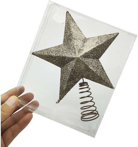 Christmas Glitter Star Tree Topper Christmas Tree Topper Decorations - 6.5 x 5.2 Inch, Champagne