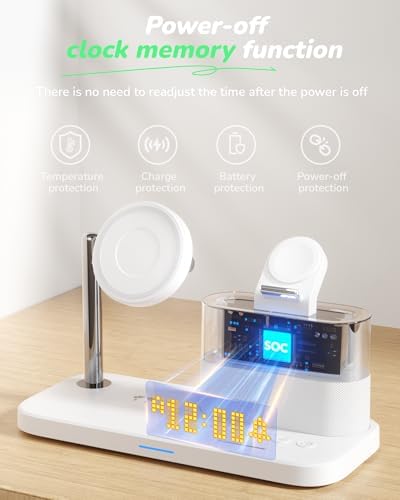 5 in 1 Mag-Safe Wireless Charger with Alarm Clock Night Light for Apple