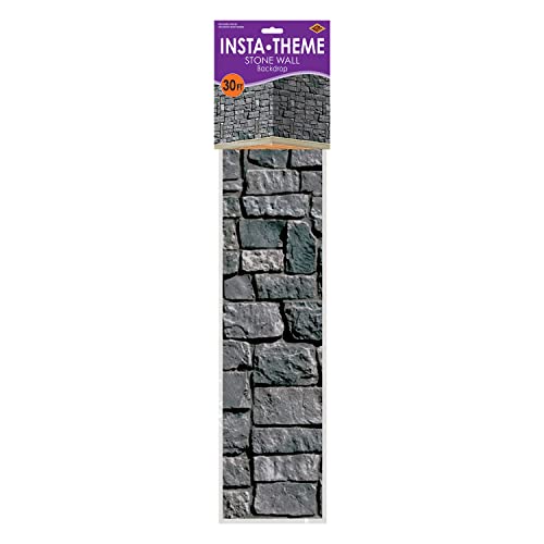Beistle Brick Stone Wall Backdrop, 4’ x 30’ – Medieval Party Decorations, Medieval Decor Background, Photo Backdrop, Easy to Adhere Wall Covering, Stone Backdrop, Halloween Party Decorations - style: Stone Wall