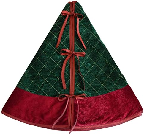 Green Velvet Quilted Diamond Lattice Center,Red Velvet Border Christmas Tree Skirt-48inch