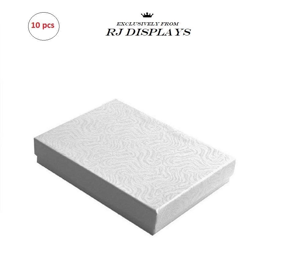 RJ Displays 10 Pack Cotton Filled White Jewelry Gift Boxes with Lid for Pendant, Necklace, Bracelet, Earrings & Brooch, Elegant Jewelry Packaging, Retail Display & Small Gift Box 5.25" x 3.75" x 1"