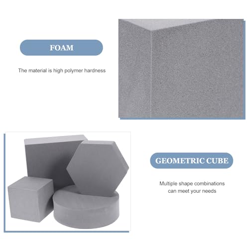 4Pcs Geometric Foam Cube Photo Props Set for Product Photography, Decorative Photo Background Blocks for Cosmetics and Makeup, Gray 3D Photography Studio Posing Accessories