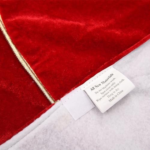 Christmas Velvet Tree Skirt, 48 inches Large Fur Plush Tree Skirts, Xmas Tree Skirt for Holiday Ornaments Party Rustic Vintage Christmas Tree Decorations (Red)