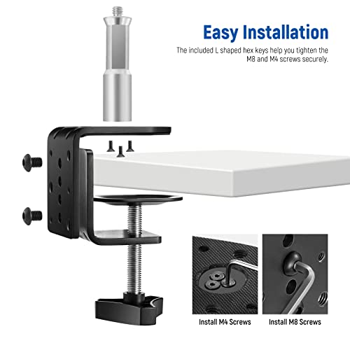 NEEWER Heavy Duty C Clamp with Mounting Column for Light Stand, Adjustable Metal Desk Clamp with 1/4" 3/8" Screws for Ring Light LED Video Light Camera, Max Load 44lb/20kg, ST-CCD1