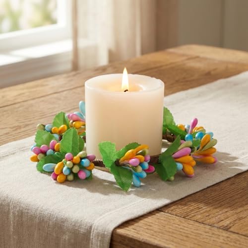 MAGICLULU Easter Candle Rings, 5pcs Artificial Berry Floral Spring Wreaths Decor for Votive Tea Lights, Table Centerpiece, Home Door Window Festival Decoration