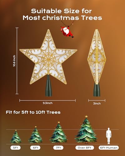 Brightown Lighted Star Christmas Tree Topper, 10 Bulbs Warm White