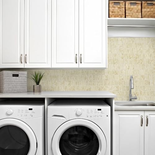 Vamos Tile 100-Piece Peel and Stick Backsplash Seamless Tile,3''x6'' Textured Beige Travertine with White Grout PVC Subway Tile,Stick on Backsplash for Kitchen/Bathroom/Laundry Room - color: Beige Travertine