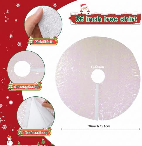 Poise3EHome Iridescent White Christmas Tree Skirt,36 Inch Sequin Tree Skirt
