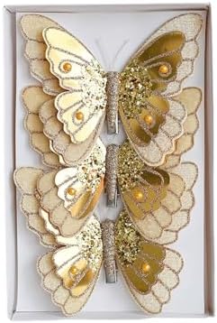 LEBETE Pack of 3 Double Layer Butterfly Christmas Tree Clips Accessory Elegant Fabric Ornaments for Holiday Decorations